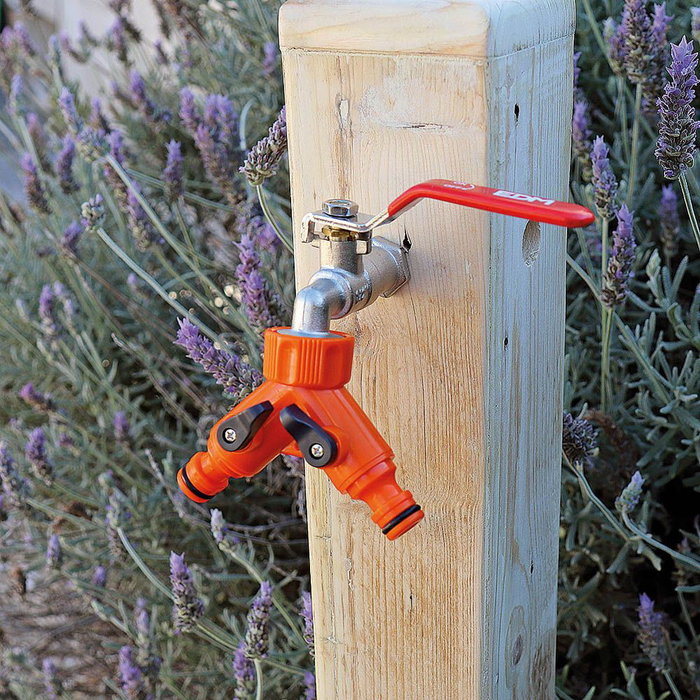 Edm Distribuidor de 2 Vías con Válvulas para Grifo de Rosca ½" - ¾", Gris/Naranja