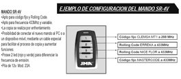 JMA Mando a distancia SR-4V 433 MHz (Código fijo y Rolling code) Bringer/Variante