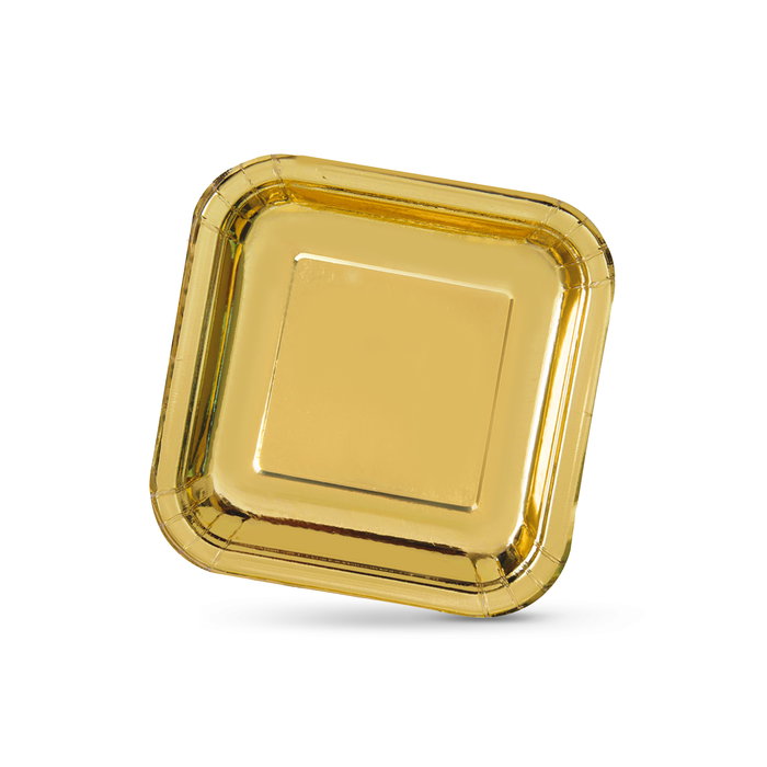 Algon Set 10 Platos Carton Oro Cuadrados 20 cm (18 Unidades)