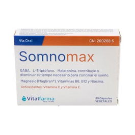 VITALFARMA Somnomax 30 Cápsulas - Suplemento para el Sueño con Melatonina, 5-HTP y GABA