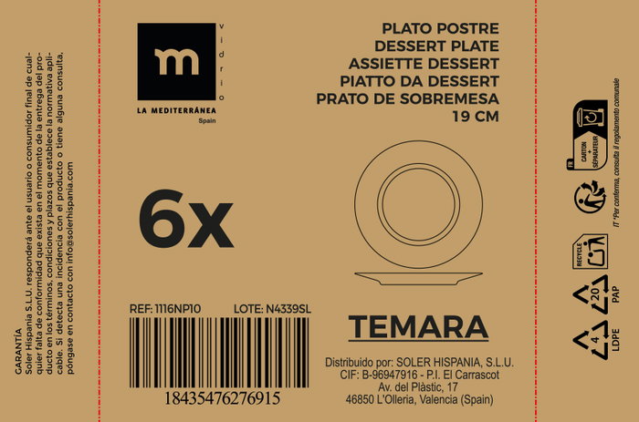 La Mediterranea Plato de Postre Temara Opal 19cm