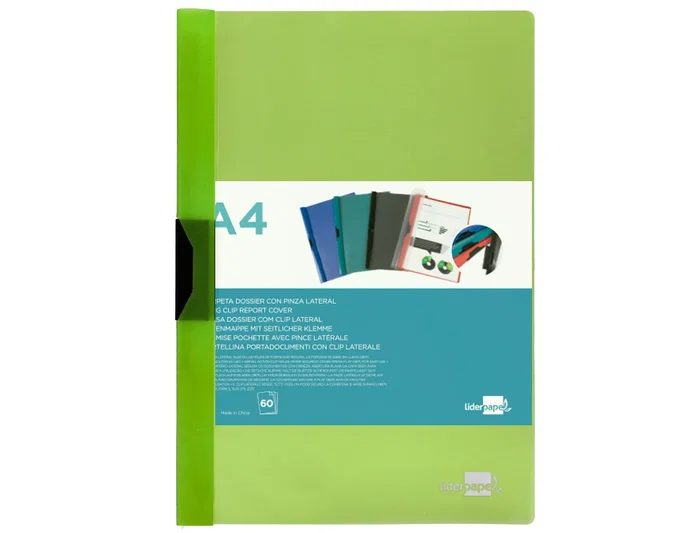 Liderpapel Carpeta Dossier con Pinza Deslizante Verde Translúcido DIN A4