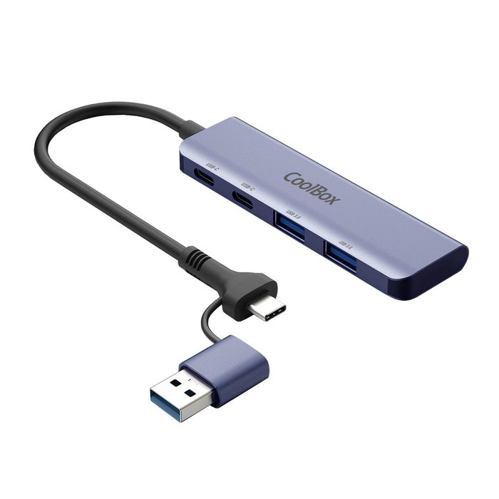 COOLBOX HUB COO-HUB-C-CCAA 4 Puertos USB 3.2 Gen1 (2 USB-A + 2 USB-C) 5Gbps Aluminio 180mm