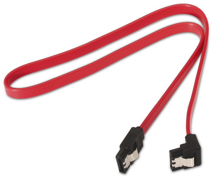 Aisens Cable SATA III de datos acodado con anclajes, 0,5 m, Negro/Rojo