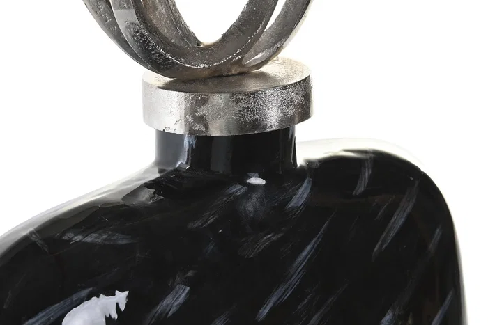 DKD Home Decor Jarrón de Cristal y Aluminio con Tapa Plateada Negro 28x14x48 cm