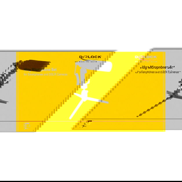 DeLOCK Vlog Shotgun Mikrofon Set, Micrófono Supercardioide para Smartphones y DSLR, Sens. -23 dB, 20-12000 Hz, Cable 3.5 mm 0.6 m, Negro, Metal