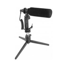 DeLOCK Set de Micrófono Vlog Shotgun para Smartphones y DSLR, Negro