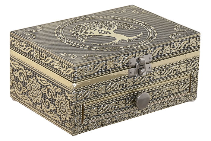 DKD Home Decor Joyero Estilo Indio Champan y Blanco 12.5 x 8.5 x 17.5 cm