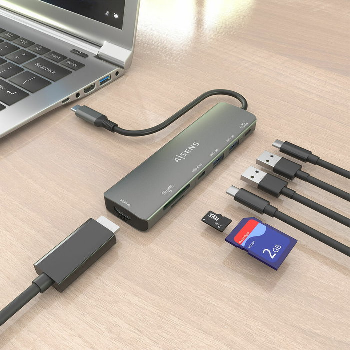 Aisens USB-C Dock 7 en 1 ASUC-7P026-GR con HDMI 4K y PD 100W, Gris Aisens USB-C Dock 7 en 1 ASUC-7P026-GR con HDMI 4K y PD 100W, Gris