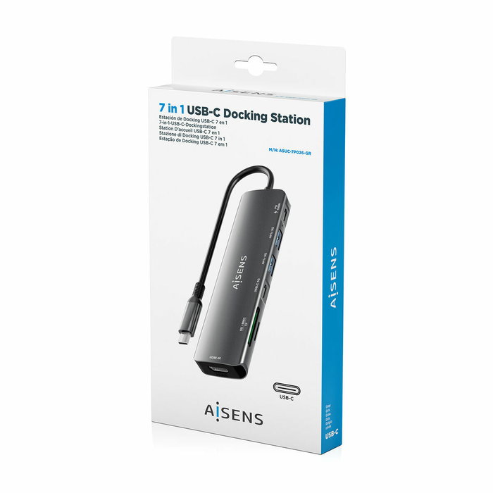Aisens USB-C Dock 7 en 1 ASUC-7P026-GR con HDMI 4K y PD 100W, Gris Aisens USB-C Dock 7 en 1 ASUC-7P026-GR con HDMI 4K y PD 100W, Gris