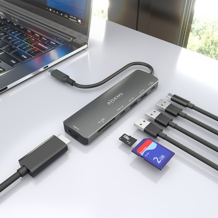 Aisens USB-C Dock 7 en 1 Gris ASUC-7P026-GR con HDMI 4K y PD 100W Aisens USB-C Dock 7 en 1 Gris ASUC-7P026-GR con HDMI 4K y PD 100W