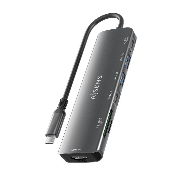 Aisens USB-C Dock 7 en 1 Gris ASUC-7P026-GR con HDMI 4K y PD 100W Aisens USB-C Dock 7 en 1 Gris ASUC-7P026-GR con HDMI 4K y PD 100W