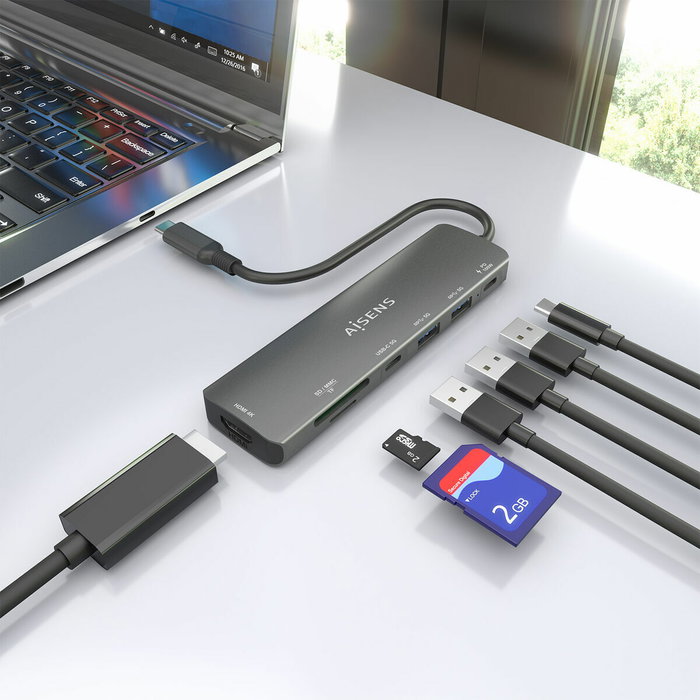 Aisens USB-C Dock 7 en 1 ASUC-7P026-GR con HDMI 4K y PD 100W, Gris Aisens USB-C Dock 7 en 1 ASUC-7P026-GR con HDMI 4K y PD 100W, Gris