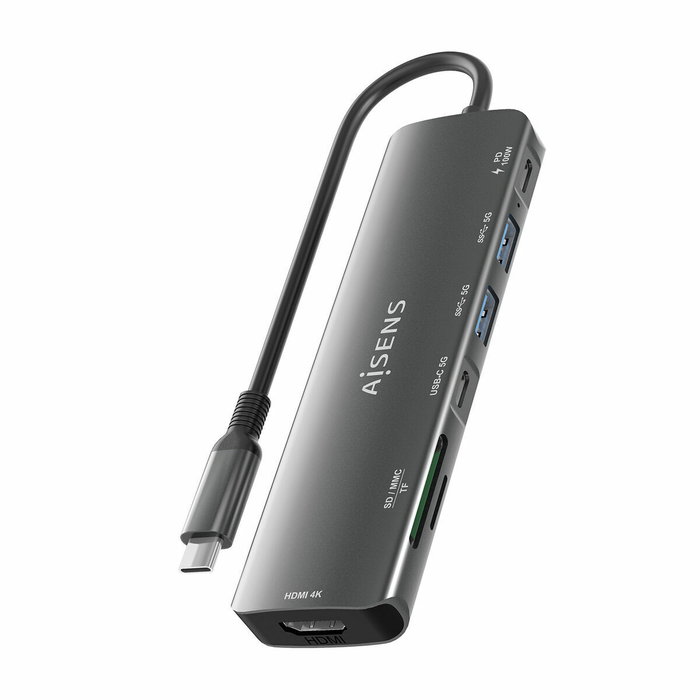 Aisens USB-C Dock 7 en 1 ASUC-7P026-GR con HDMI 4K y PD 100W, Gris Aisens USB-C Dock 7 en 1 ASUC-7P026-GR con HDMI 4K y PD 100W, Gris