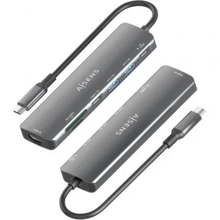 Aisens ASUC-7P026-GR Dock USB-C 7 en 1 con HDMI 4K, 2xUSB-A, USB-C PD 100W, Lector Tarjetas SD/MicroSD, Gris Aisens ASUC-7P026-GR Dock USB-C 7 en 1 con HDMI 4K, 2xUSB-A, USB-C PD 100W, Lector Tarjetas SD/MicroSD, Gris