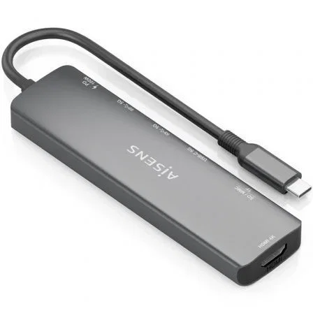 Aisens ASUC-7P026-GR Dock USB-C 7 en 1 con HDMI 4K, 2xUSB-A, USB-C PD 100W, Lector Tarjetas SD/MicroSD, Gris Aisens ASUC-7P026-GR Dock USB-C 7 en 1 con HDMI 4K, 2xUSB-A, USB-C PD 100W, Lector Tarjetas SD/MicroSD, Gris