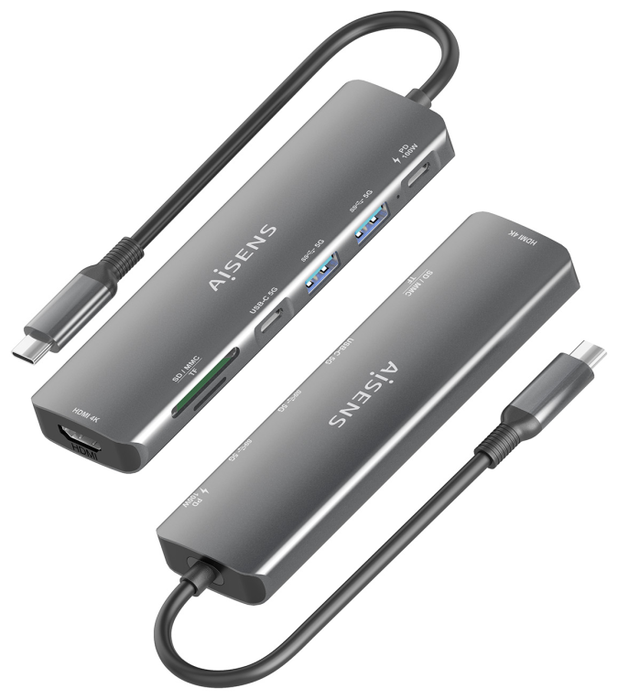 Aisens USB-C Dock 7 en 1 ASUC-7P026-GR con HDMI 4K y PD 100W, Gris Aisens USB-C Dock 7 en 1 ASUC-7P026-GR con HDMI 4K y PD 100W, Gris