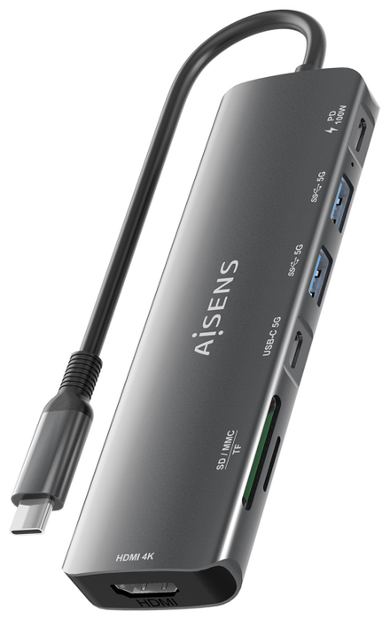 Aisens USB-C Dock 7 en 1 ASUC-7P026-GR con HDMI 4K y PD 100W, Gris Aisens USB-C Dock 7 en 1 ASUC-7P026-GR con HDMI 4K y PD 100W, Gris