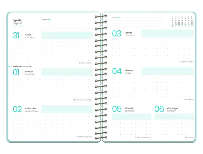 Liderpapel Agenda Escolar 2026-2027 Fantasy F - Semana Vista, A6+, Espiral, Bilingüe (Esp/Eng), 80g FSC, Gomilla, Portada Collage