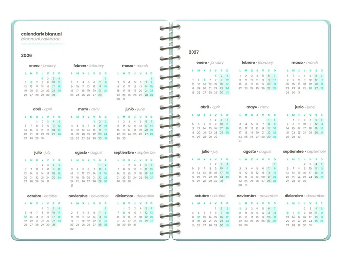 Liderpapel Agenda Escolar 2026-2027 Fantasy F - Semana Vista, A6+, Espiral, Bilingüe (Esp/Eng), 80g FSC, Gomilla, Portada Collage