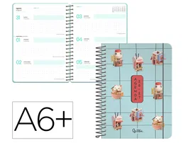 Liderpapel Agenda Escolar 2026-2027 Fantasy F - Semana Vista, A6+, Espiral, Bilingüe (Esp/Eng), 80g FSC, Gomilla, Portada Collage