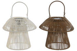 DKD Home Decor Lámpara Solar Seta Ratan Sintético Marron Blanco 31 x 30 x 31 cm (2 Unidades)