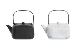 DKD Home Decor Tetera Oriental Hierro Colado Inox Negro Blanco 1.2l (2 Unidades) 13.5 x 17 x 18 cm