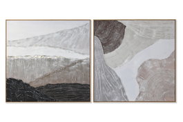 DKD Home Decor Cuadro Abstracto de Madera y Lienzo, Pack de 2 piezas, 122,6x122,6 cm