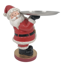 DKD Home Decor Figura de Papá Noel con Bandeja Rojo en Resina