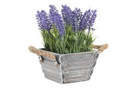 DKD Home Decor Planta de Lavanda Lila con Base de Madera 15x15x20 cm