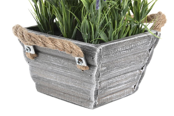 DKD Home Decor Planta de Lavanda Lila con Base de Madera 15x15x20 cm