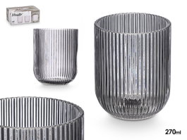 Vivalto Vaso de Vidrio Gris con Rayas 270 ml 7.5x9.2 cm (Set de 24)