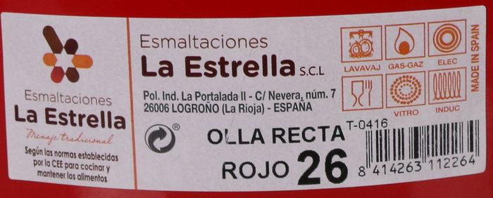La Estrella Olla Recta con Tapa 26 cm Rojo (4 Unidades)