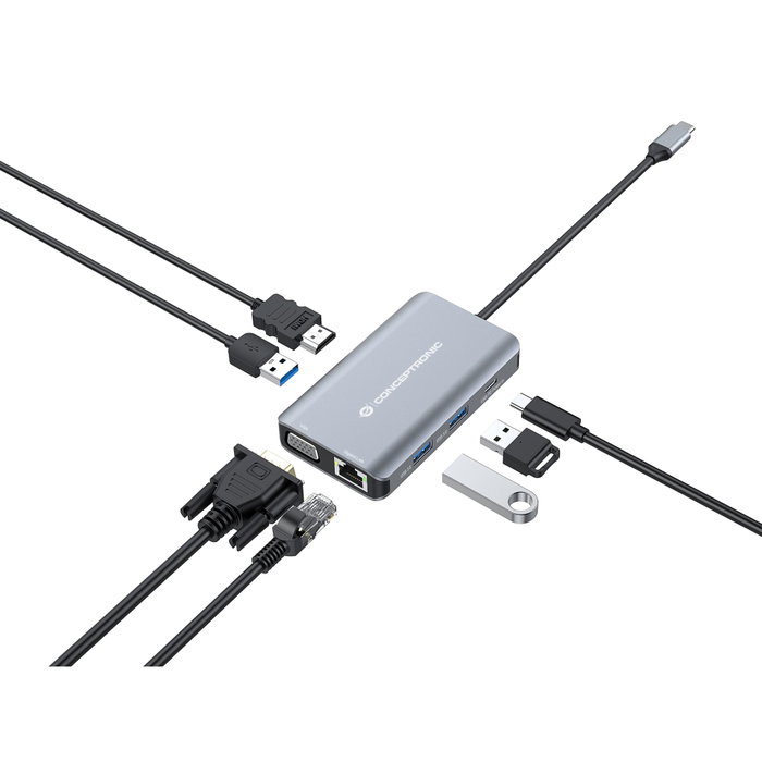 Conceptronic DONN21G Estación de acoplamiento 7 en 1 USB-C HDMI VGA USB 3.0 LAN Gris Conceptronic DONN21G Estación de acoplamiento 7 en 1 USB-C HDMI VGA USB 3.0 LAN Gris