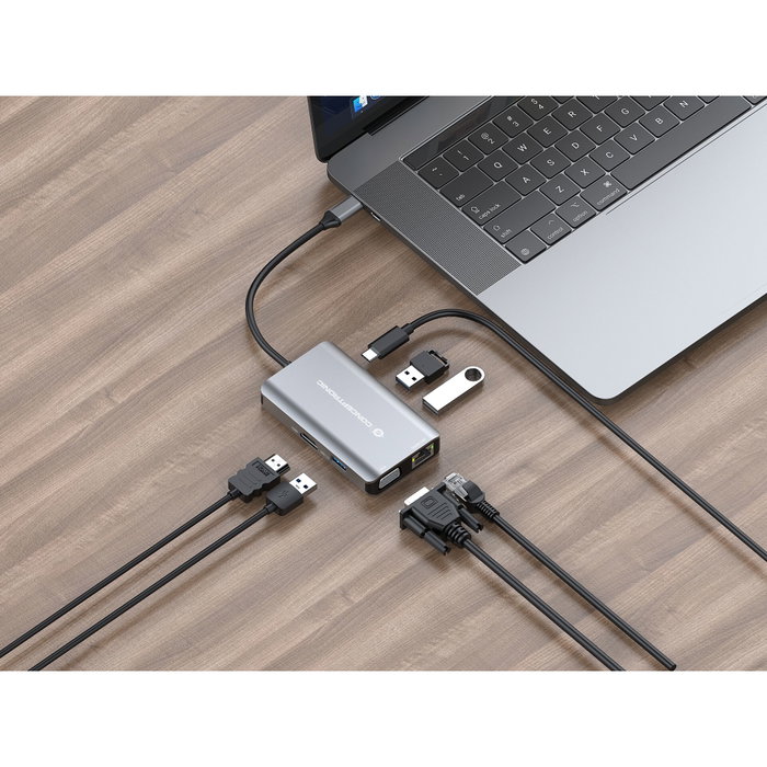 Conceptronic DONN21G Estación de acoplamiento 7 en 1 USB-C HDMI VGA USB 3.0 LAN Gris Conceptronic DONN21G Estación de acoplamiento 7 en 1 USB-C HDMI VGA USB 3.0 LAN Gris