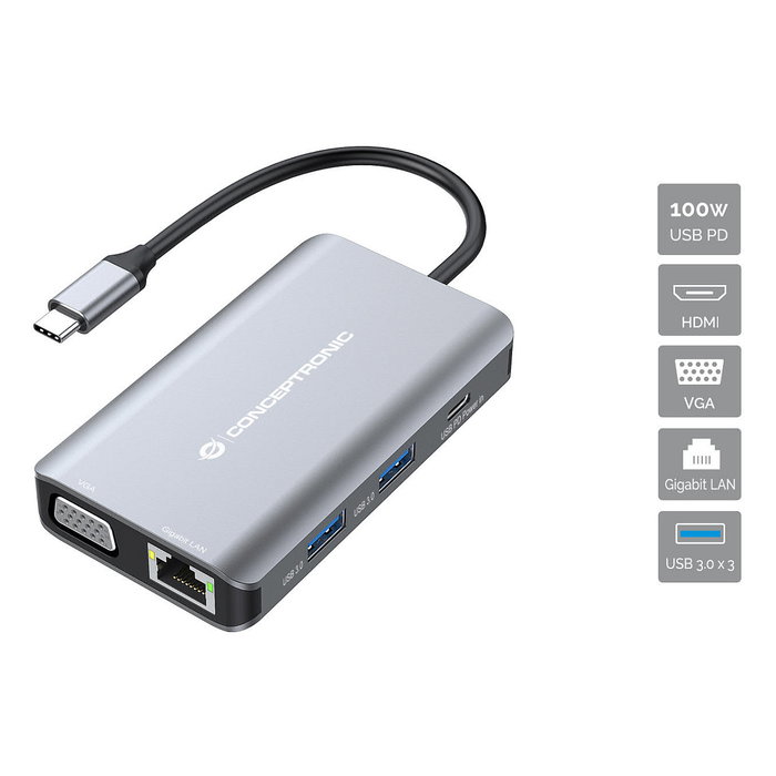 Conceptronic DONN21G Docking Station 7 en 1 USB-C con HDMI, VGA y Gigabit LAN Conceptronic DONN21G Docking Station 7 en 1 USB-C con HDMI, VGA y Gigabit LAN