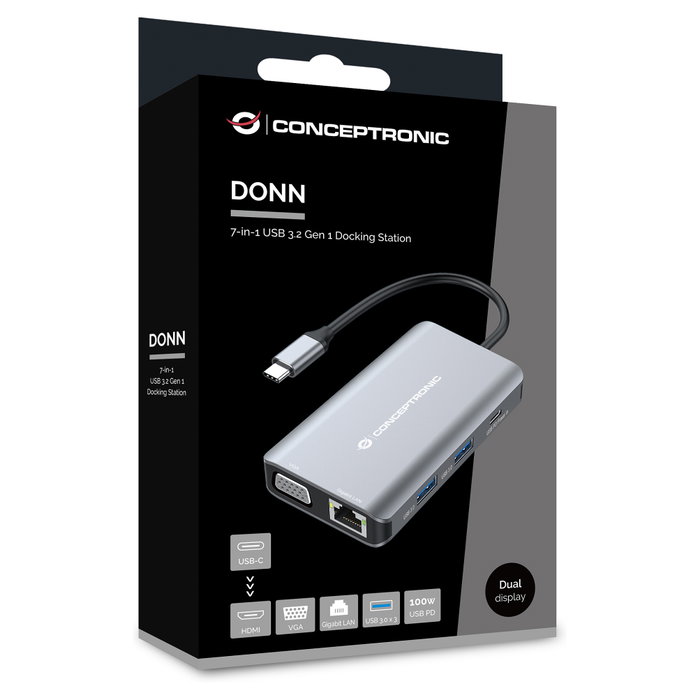 Conceptronic DONN21G Docking Station 7 en 1 USB-C con HDMI, VGA y Gigabit LAN Conceptronic DONN21G Docking Station 7 en 1 USB-C con HDMI, VGA y Gigabit LAN