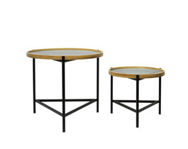 DKD Home Decor Set de 2 Mesitas Auxiliares de Cristal y Metal 62x62x55,5 cm