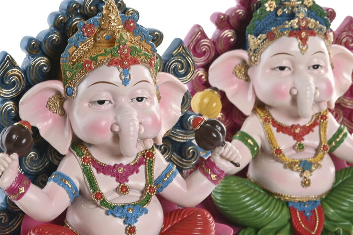 DKD Home Decor Figura de Ganesha en Resina Multicolor (Pack de 2)