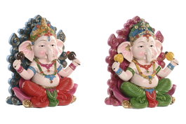 DKD Home Decor Figura de Ganesha en Resina Multicolor (Pack de 2)