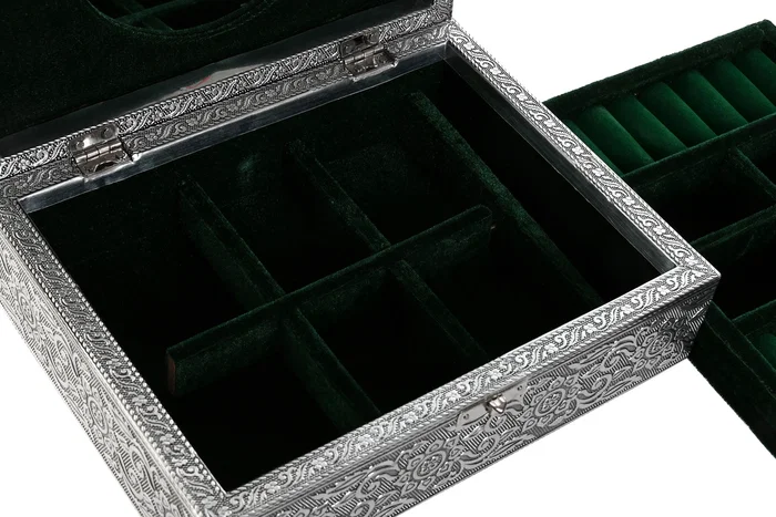 DKD Home Decor Joyero Indio Pavo Real Verde Plateado Madera y Aluminio 17.5 x 7.6 x 22.5 cm DKD Home Decor Joyero Indio Pavo Real Verde Plateado Madera y Aluminio 17.5 x 7.6 x 22.5 cm