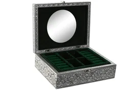 DKD Home Decor Joyero Indio Pavo Real Verde Plateado Madera y Aluminio 17.5 x 7.6 x 22.5 cm