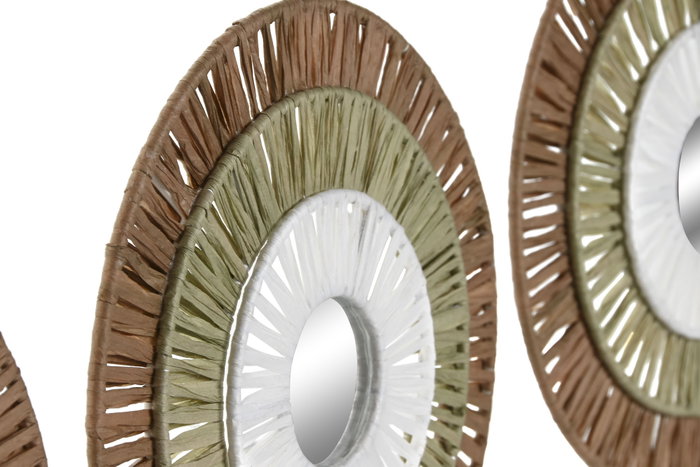 DKD Home Decor Set de 3 Decoraciones de Pared de Rafia y Metal Natural, Blanco y Verde