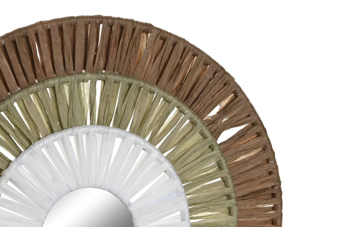 DKD Home Decor Set de 3 Decoraciones de Pared de Rafia y Metal Natural, Blanco y Verde