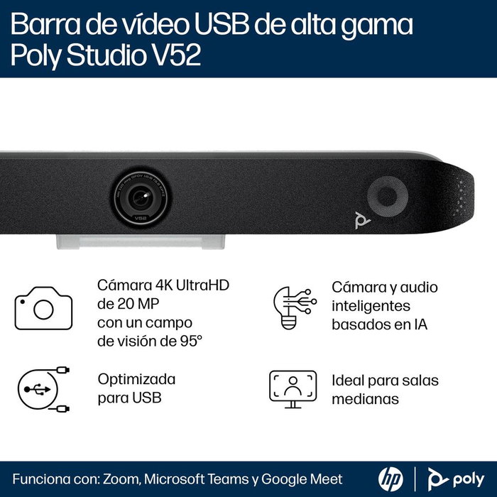Poly Poly Studio V52 Barra de Vídeo USB 4K UHD