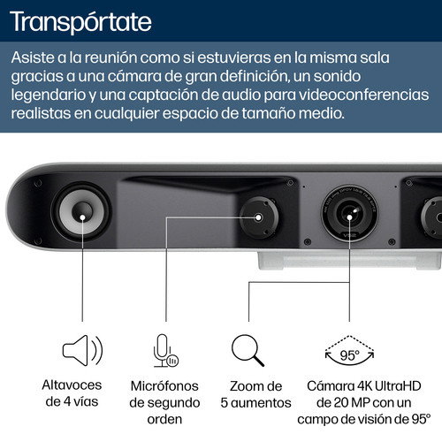 Poly Studio V52 Barra de Vídeo USB para Conferencias con Cámara 4K UHD, IA, Micrófonos Integrados y Conectividad Wi-Fi – A09D4AA