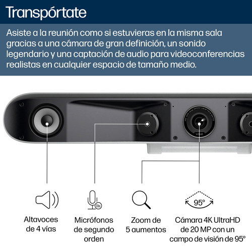 Poly Studio V52 Barra de Vídeo USB para Conferencias con Cámara 4K UHD, IA, Micrófonos Integrados y Conectividad Wi-Fi – A09D4AA