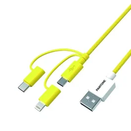 Pantone PT-USB003Y1 Cable USB 1,2 m - USB A a USB C, Micro USB A y Lightning - Color Amarillo