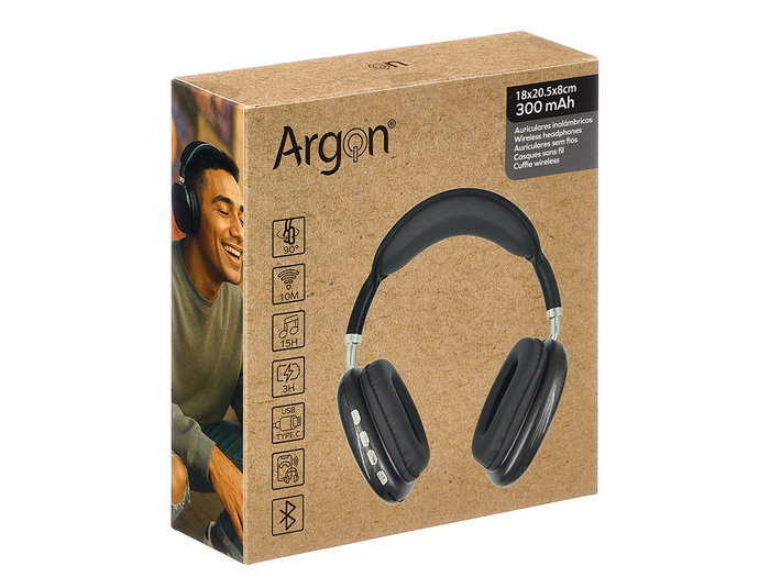 ARGON Auriculares Bluetooth Ovalados Negro