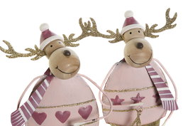 DKD Home Decor Figura Navidad Reno Metal Rosa Palo 8.5 x 17.5 x 8.5 cm (6 Unidades)